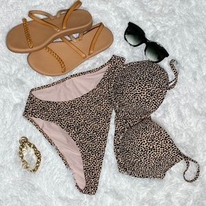 Cheetah Print Bikini Top 34DD Bottom M